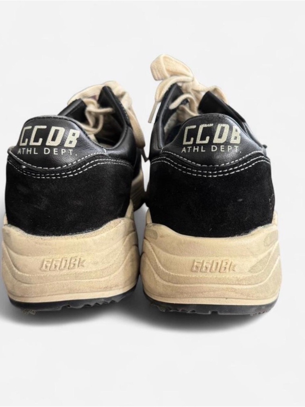 Golden Goose Deluxe Brand Running Sole Sneakers in Black Leather w/ White Stars - Picture 3 of 6